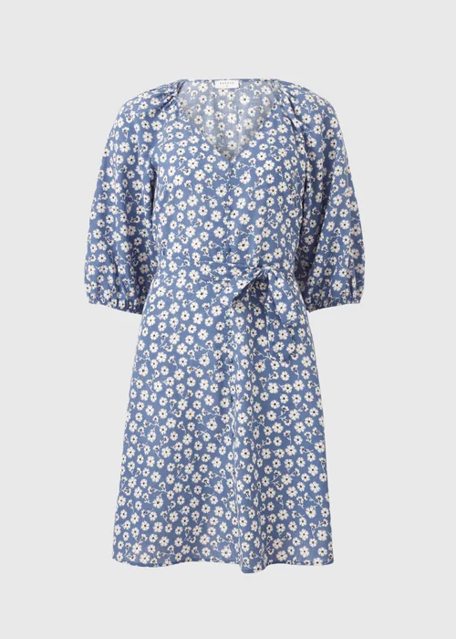 Blue Floral Belted Mini Dress - Size 14 Image 4