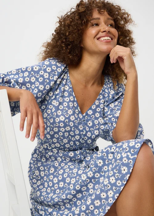 Blue Floral Belted Mini Dress - Size 14 Image 1