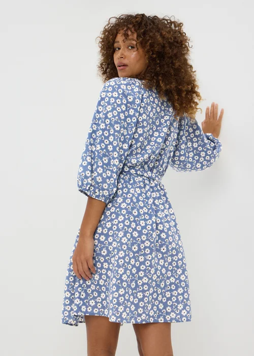 Blue Floral Belted Mini Dress - Size 14 Image 3