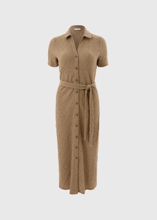 Nude Textured Midi Shirt Dress - Size 28 Image 4