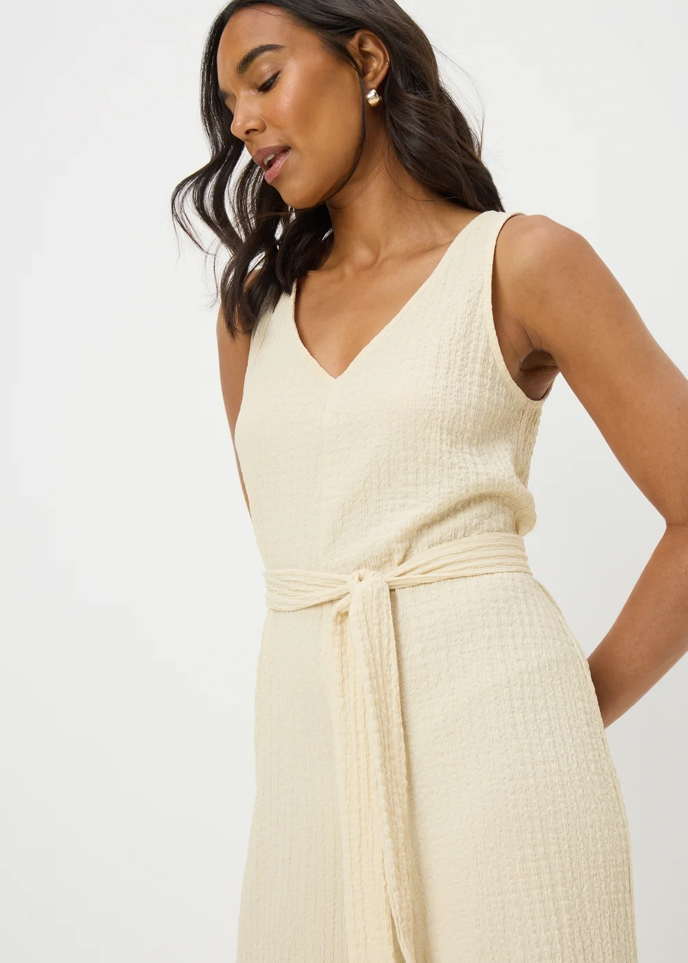 Cream Textured Crinkle Jumpsuit - 20 Image 2
