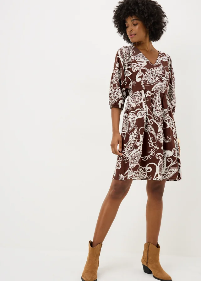 Brown Abstract Mini Dress
