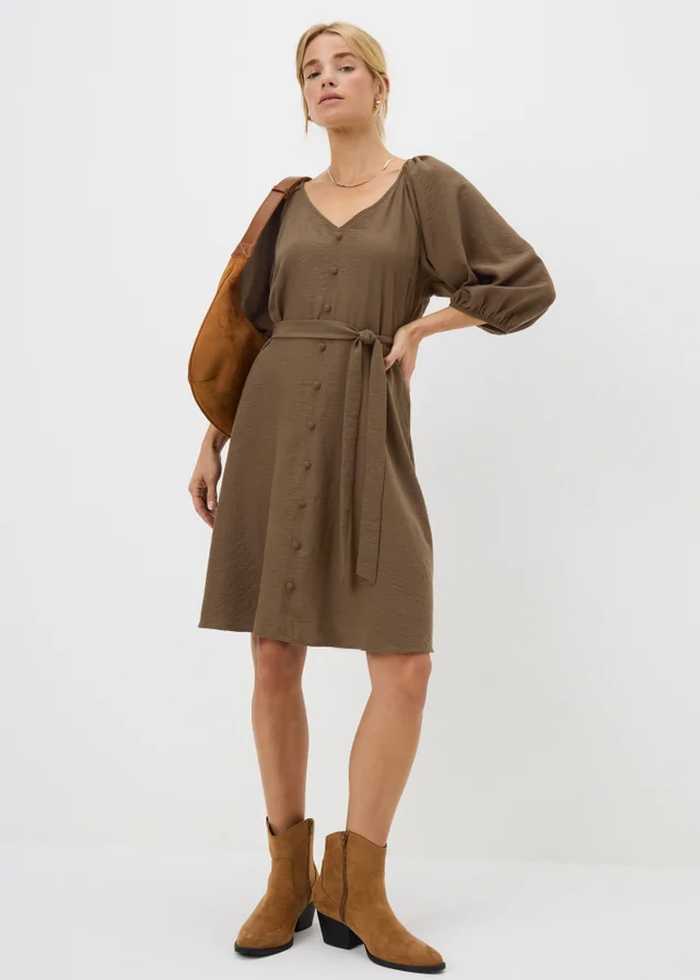 Brown Belted Midi Dress