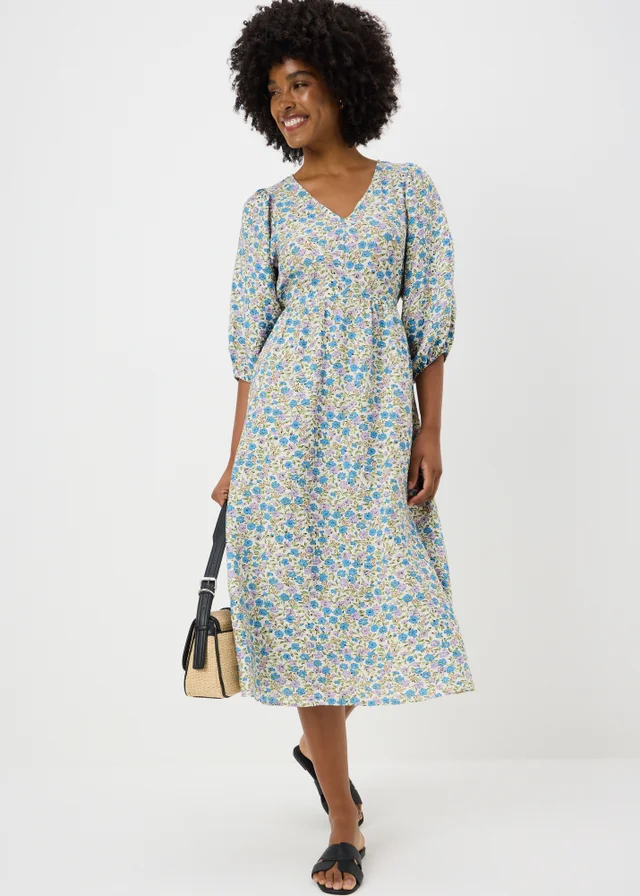 Multicolour Ditsy Floral Volume Midi Dress
