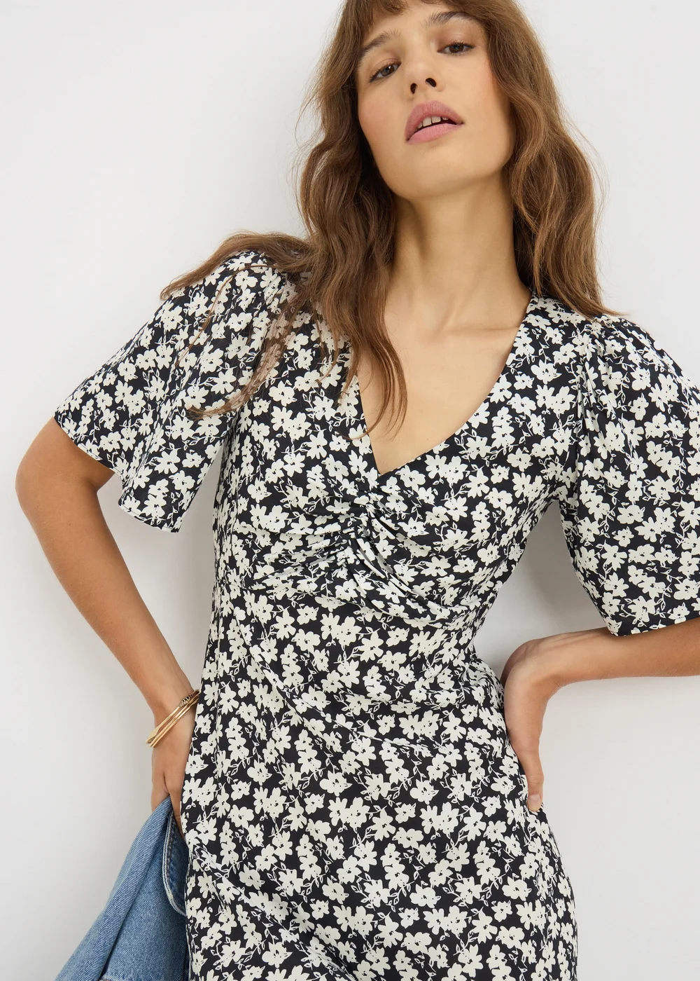 Black Floral Mono Mini Dress - Size 26 Image 1