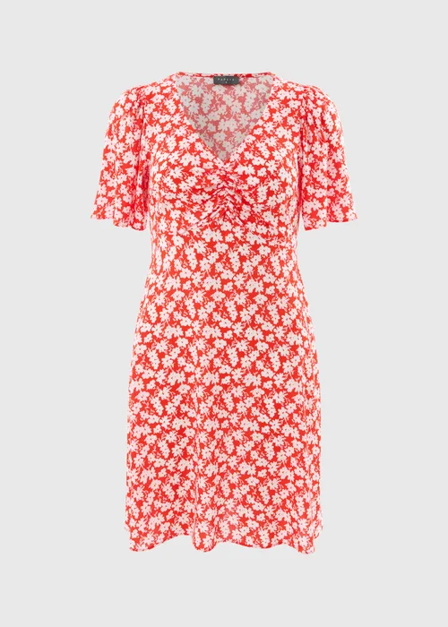 Red Ditsy Floral Mini Dress - Size 24 Image 4