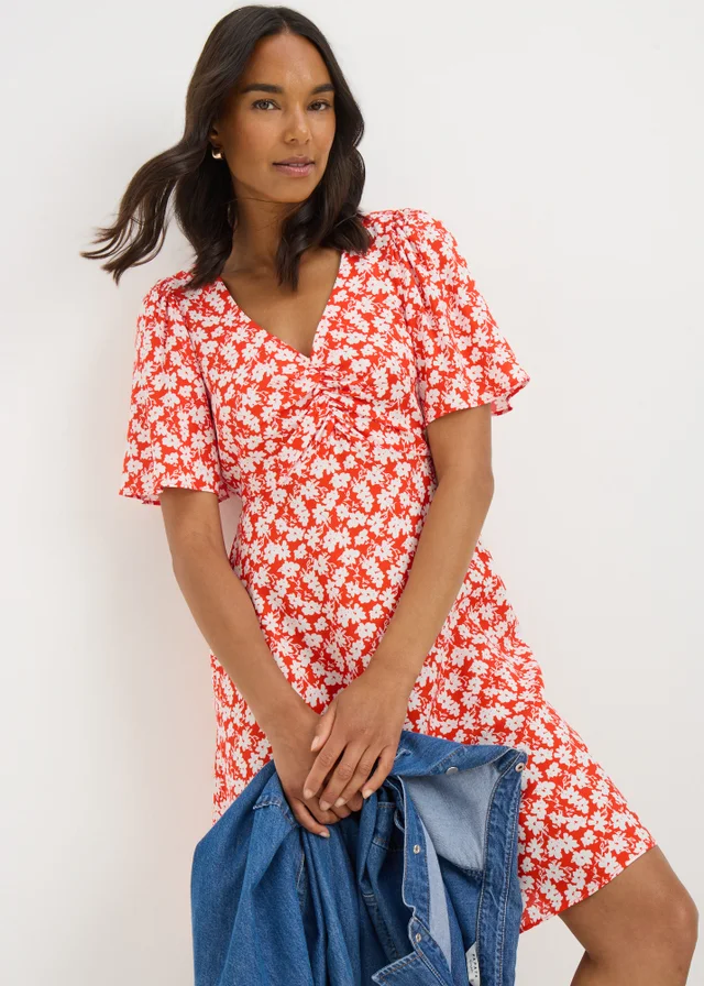 Red Ditsy Floral Mini Dress