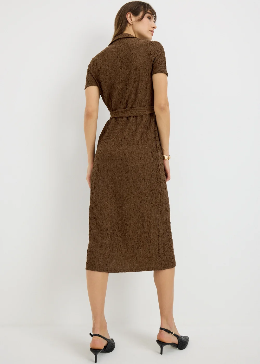 Brown Textured Midaxi Shirt Dress - Size 8 Image 2