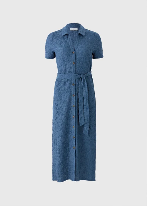 Blue Textured Midi Shirt Dress - Size 24 Image 3