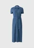 Blue Textured Midi Shirt Dress - Size 24 Image 3