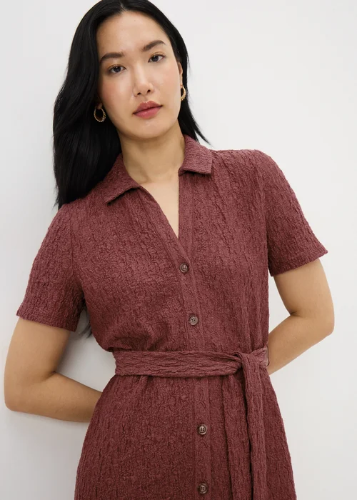 Dark Pink Textured Shirt Midi Dress - Size 22 Image 2