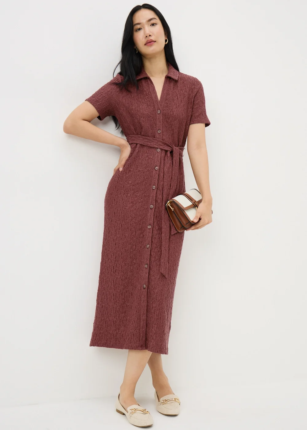 Dark Pink Textured Shirt Midi Dress - Size 22 Image 1