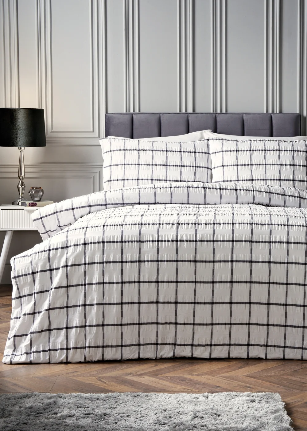 Black Check Seersucker Duvet Set - Super king Image 1