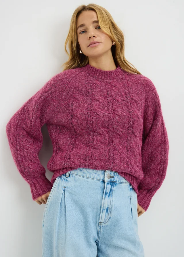 Raspberry Cable Knit Jumper