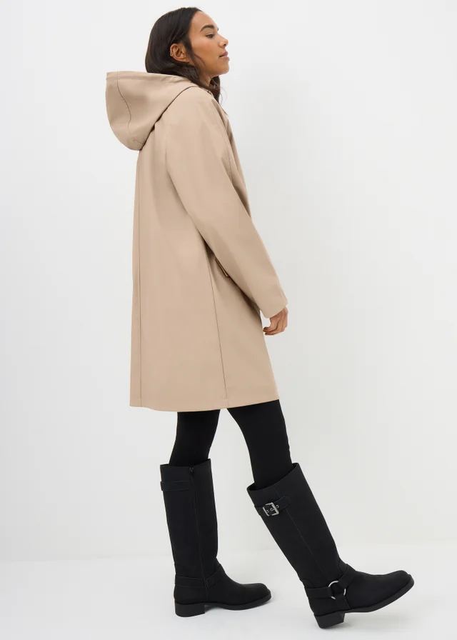 Stone Rubberised Showerproof Long Parka Coat