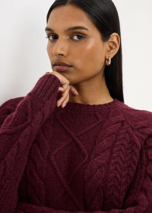 Burgundy Cable Knit Tunic Jumper - XS Image 2