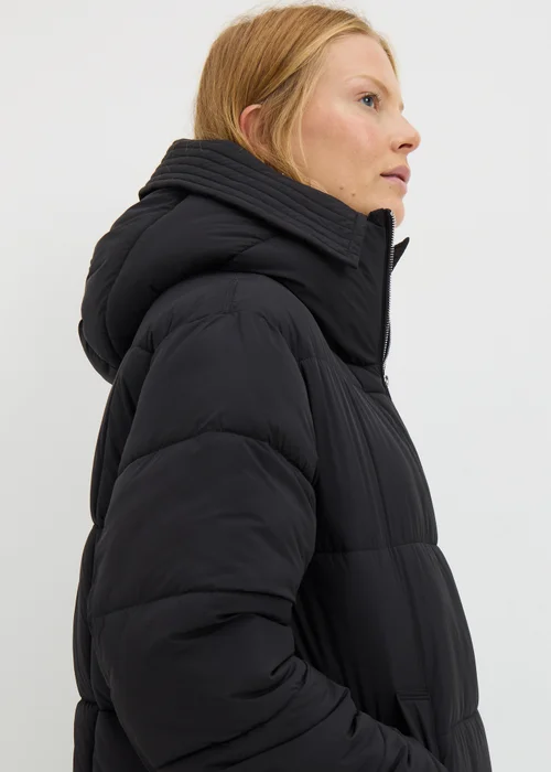 Black Showerproof Padded Mid Length Coat - L Image 1