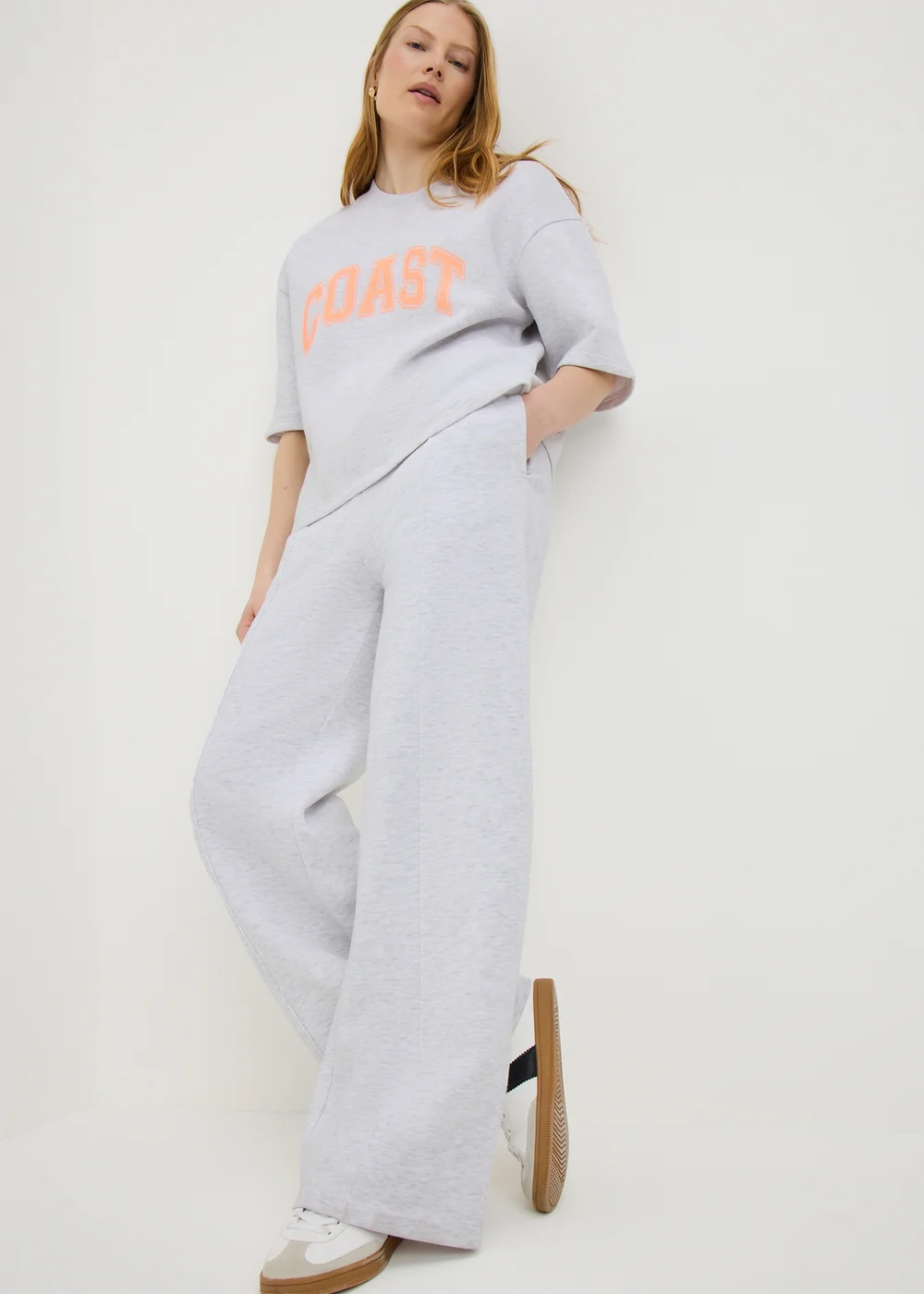 Grey Marl Wide Leg Jogging Bottoms - XS Image 1