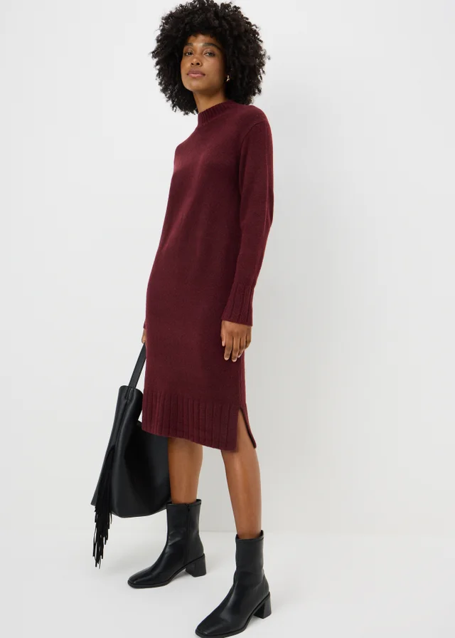 Burgundy Knitted High Neck Dress