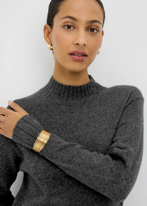 Grey Knitted High Neck Dress - M Image 2