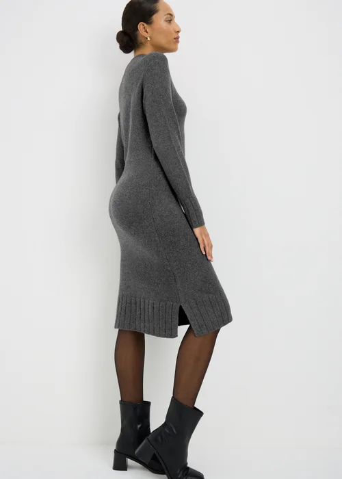 Grey Knitted High Neck Dress - M Image 3