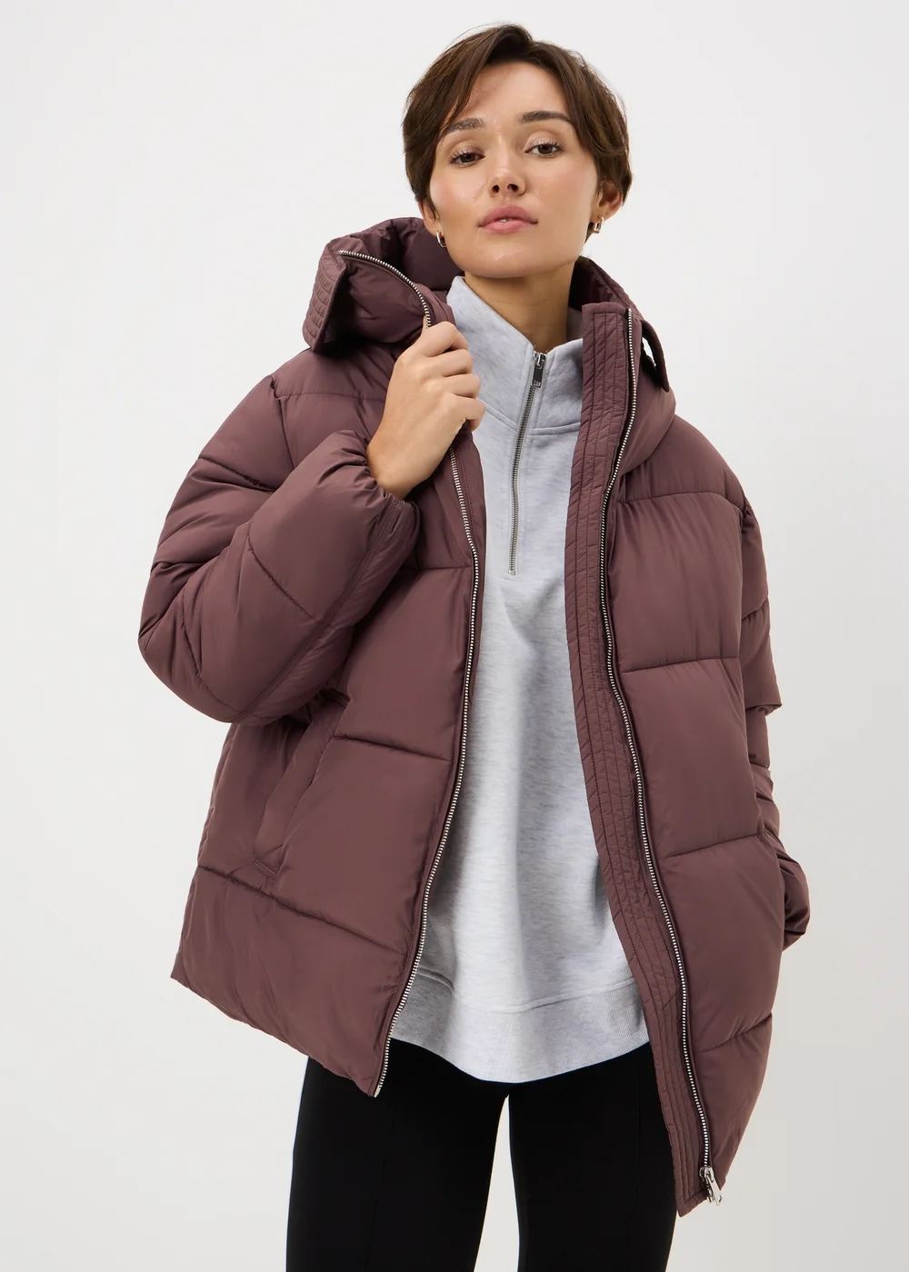 Burgundy Showerproof Padded Mid Length Coat - M Image 1