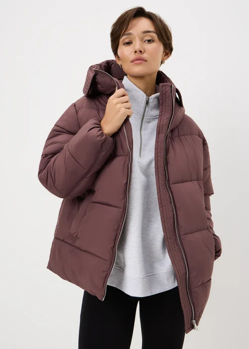 Burgundy Showerproof Padded Mid Length Coat - M Image 1