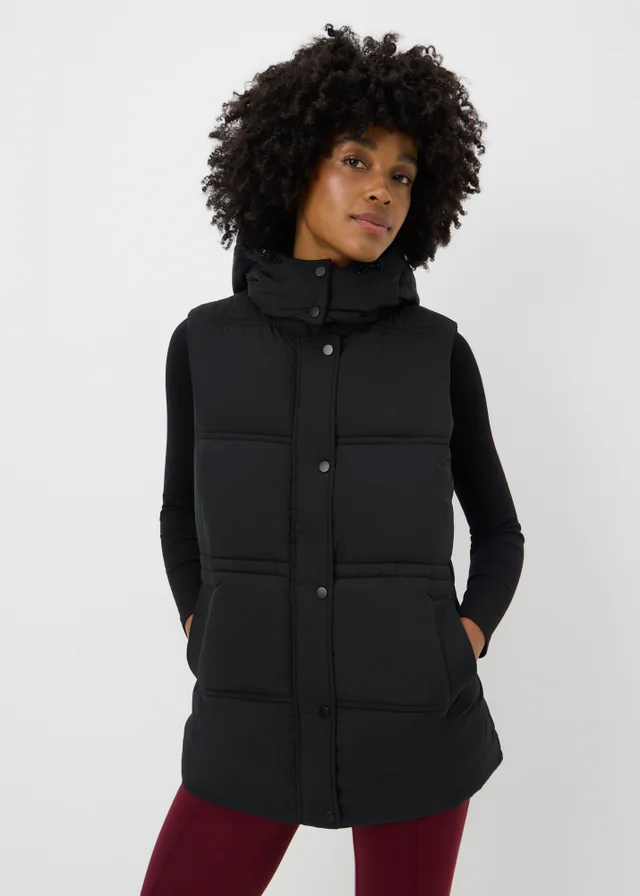 Black Padded Mid Length Showerproof Gilet