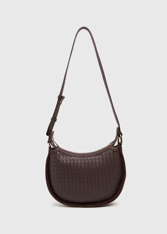 Brown Weave Faux Leather Crossbody Bag