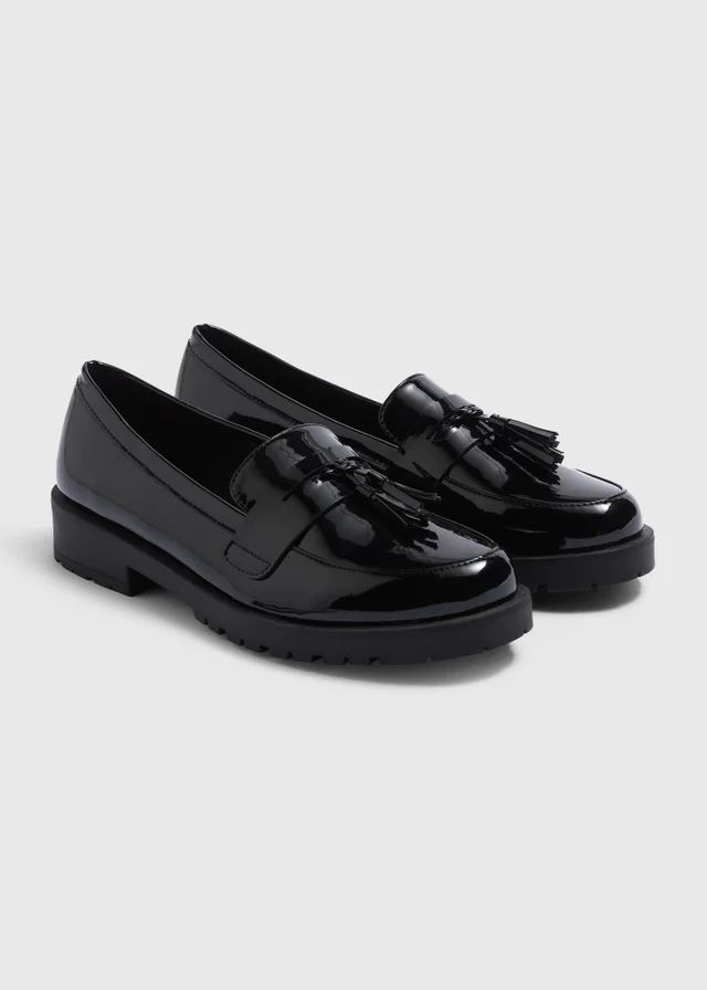 Black Chunky Patent Leather Loafers