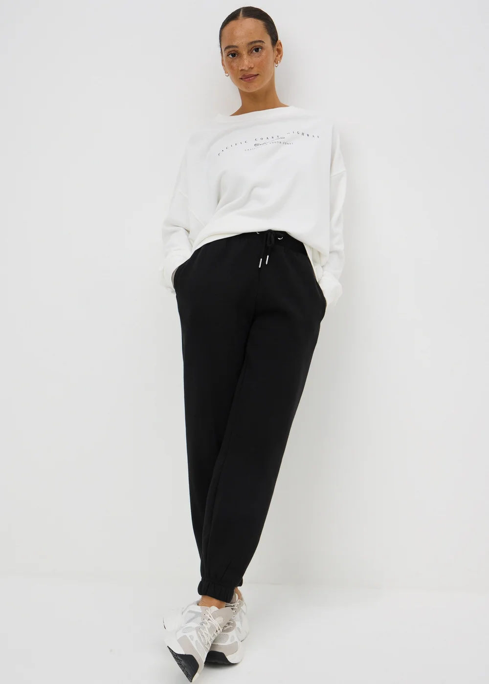 Black Tapered Jogging Bottoms - Small Image 1