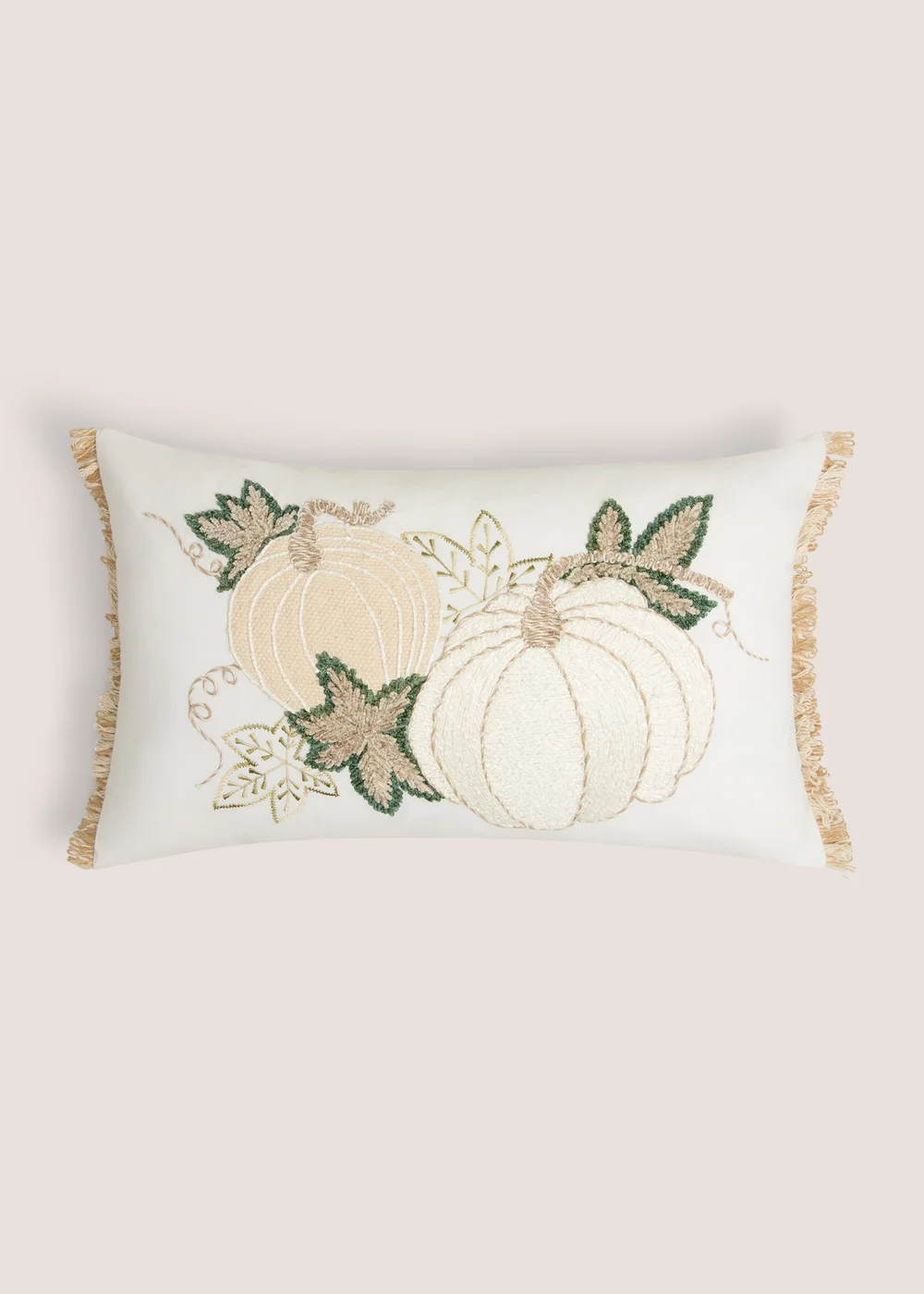 Cream Pumpkin Embroidered Tassel Cushion Image 1