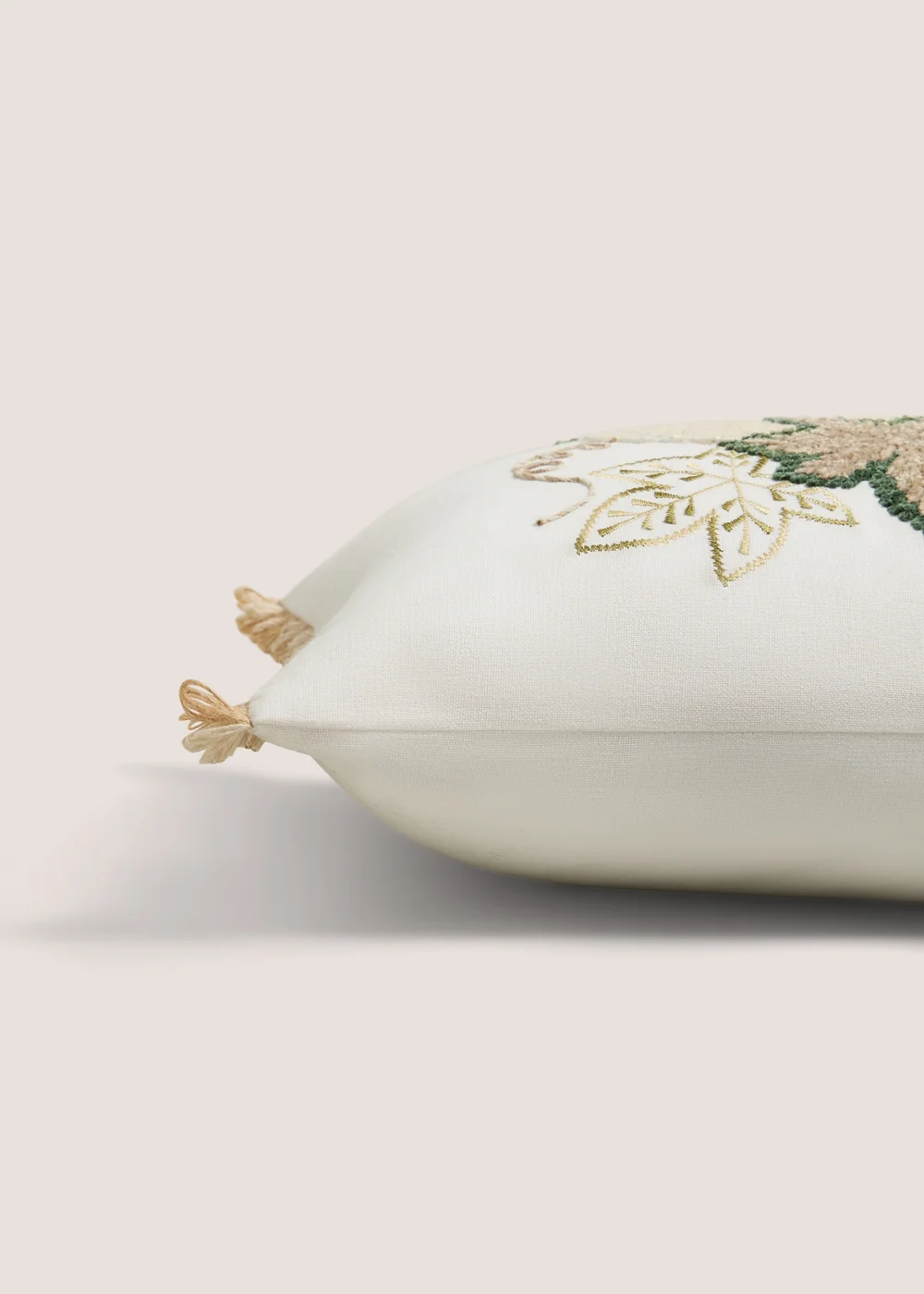 Cream Pumpkin Embroidered Tassel Cushion Image 2