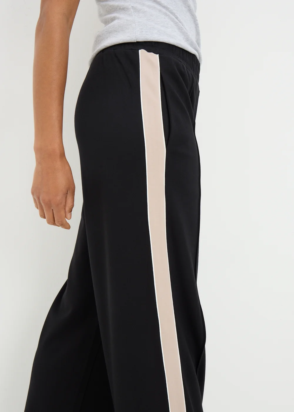 Black Wide Leg Side Stripe Trousers - Size 12 29 leg Image 2