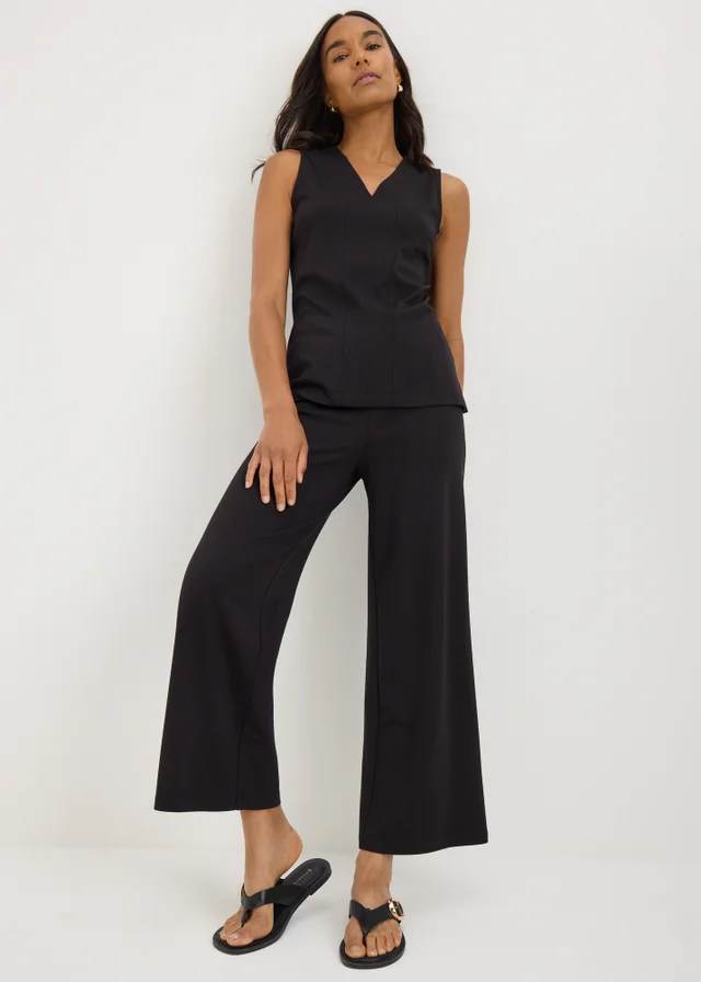 Black Ponte Wide Leg Cropped Trousers