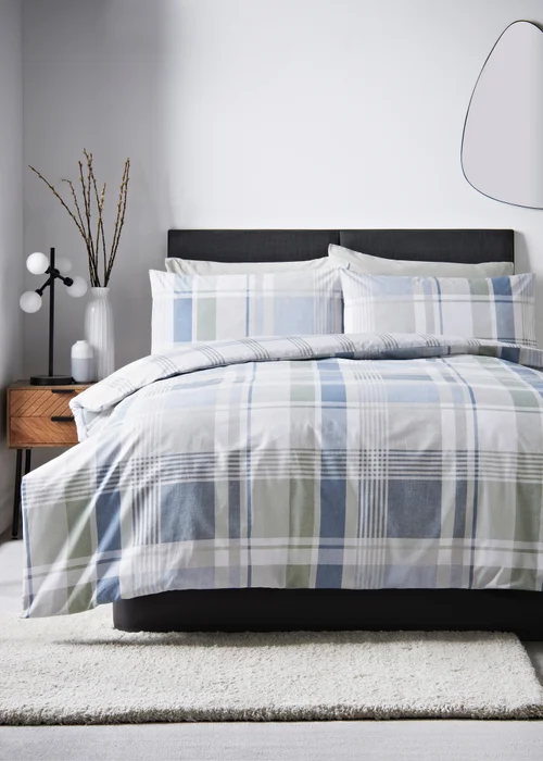 Blue Check Duvet Set - Single Image 1