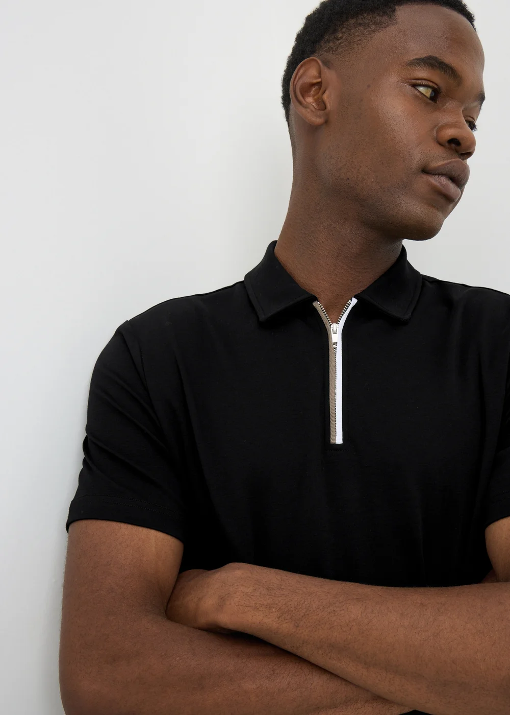 Black 1/4 Zip Liquid Cotton Polo Shirt - Extra small Image 1