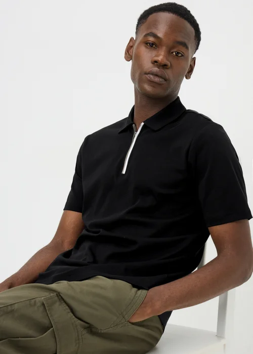 Black 1/4 Zip Liquid Cotton Polo Shirt - Extra small Image 2