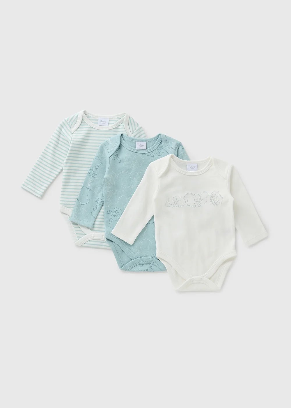 Disney 3 Pack Blue Dumbo Bodysuits (Newborn-23mths) - First Size Image 1