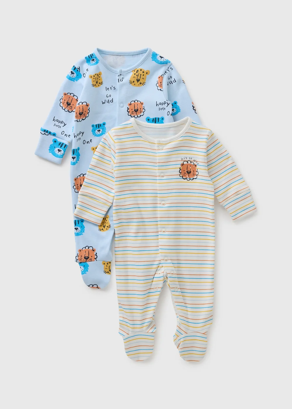 2 Pack Baby Animal Stripe Sleepsuits (Newborn-23mths) - First Size Image 1