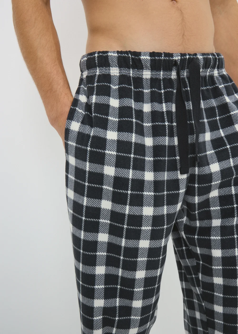 Black Check Mono Microfleece Pyjama Bottoms - Large Image 2