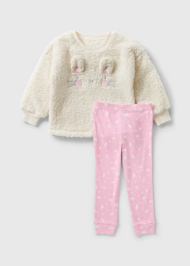 Girls Cream Fleece Bunny Fleece Pyjama Set (1-7yrs)