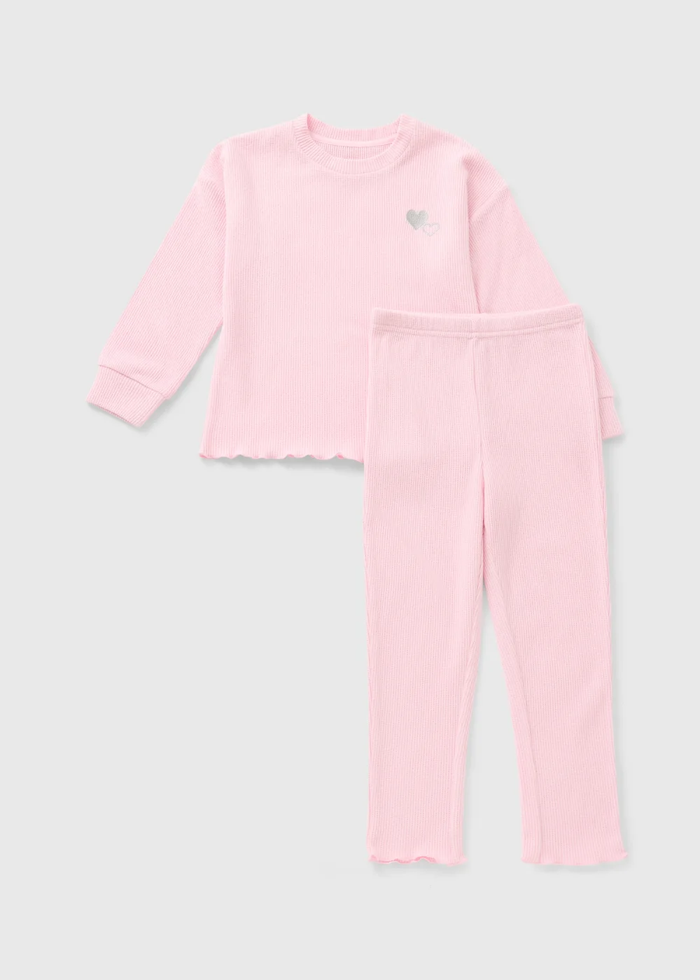 Girls Pink Waffle Heart Pyjama Set (1-7yrs) - Age 2 - 3 Years Image 1