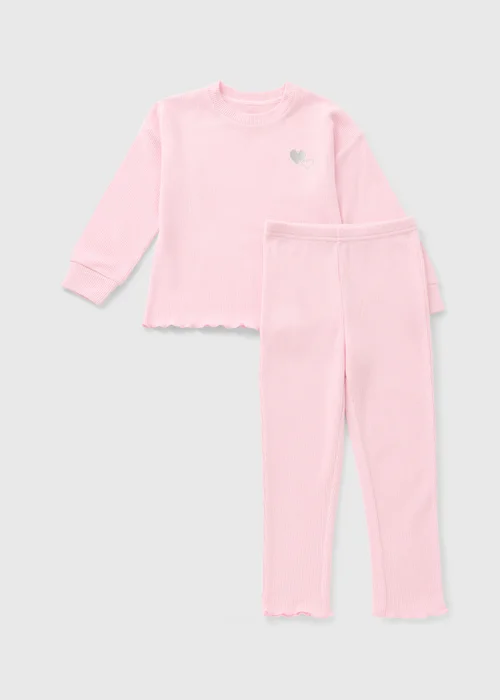 Girls Pink Waffle Heart Pyjama Set (1-7yrs) - Age 2 - 3 Years Image 1