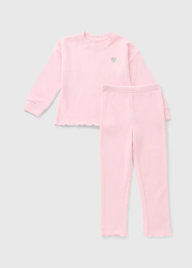 Girls Pink Waffle Heart Pyjama Set (1-7yrs)