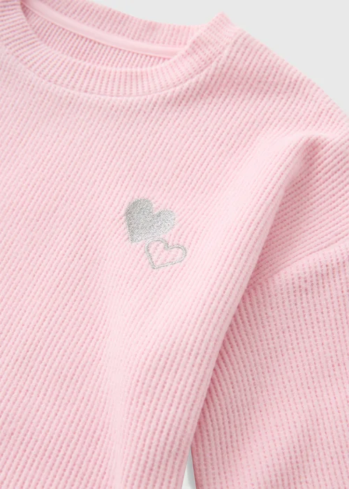 Girls Pink Waffle Heart Pyjama Set (1-7yrs) - Age 2 - 3 Years Image 2