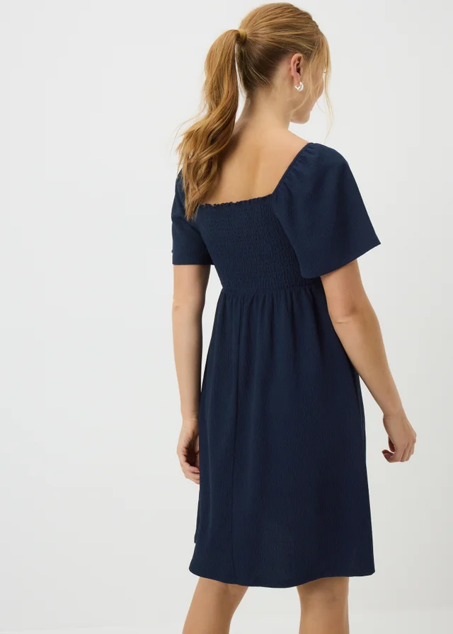 Navy Shirred Mini Dress