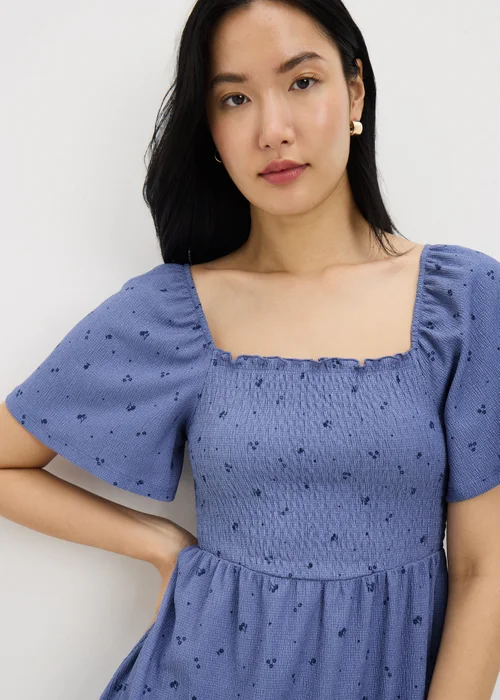 Blue Ditsy Floral Shirred Mini Dress - Size 20 Image 1