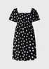 Black Spot Print Shirred Mini Dress - Size 26 Image 3