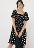 Black Spot Print Shirred Mini Dress - Size 26 Image 1